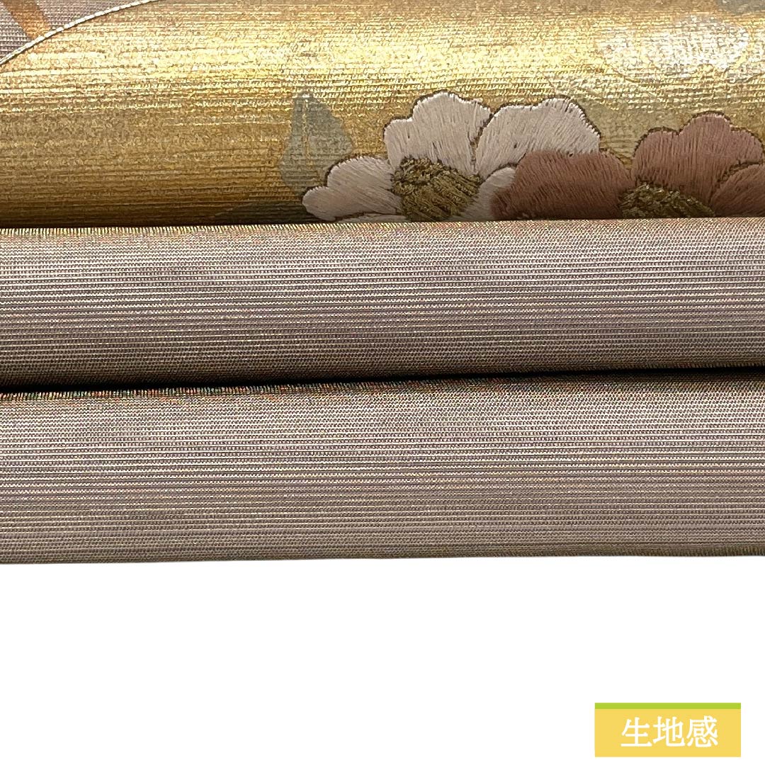 名古屋帯 正絹 Sランク 名古屋仕立て 都鼠色（みやこねずいろ） 古典柄 扇面 草花 帯丈356cm ポイント柄 セミフォーマル 紫系 1124012532320