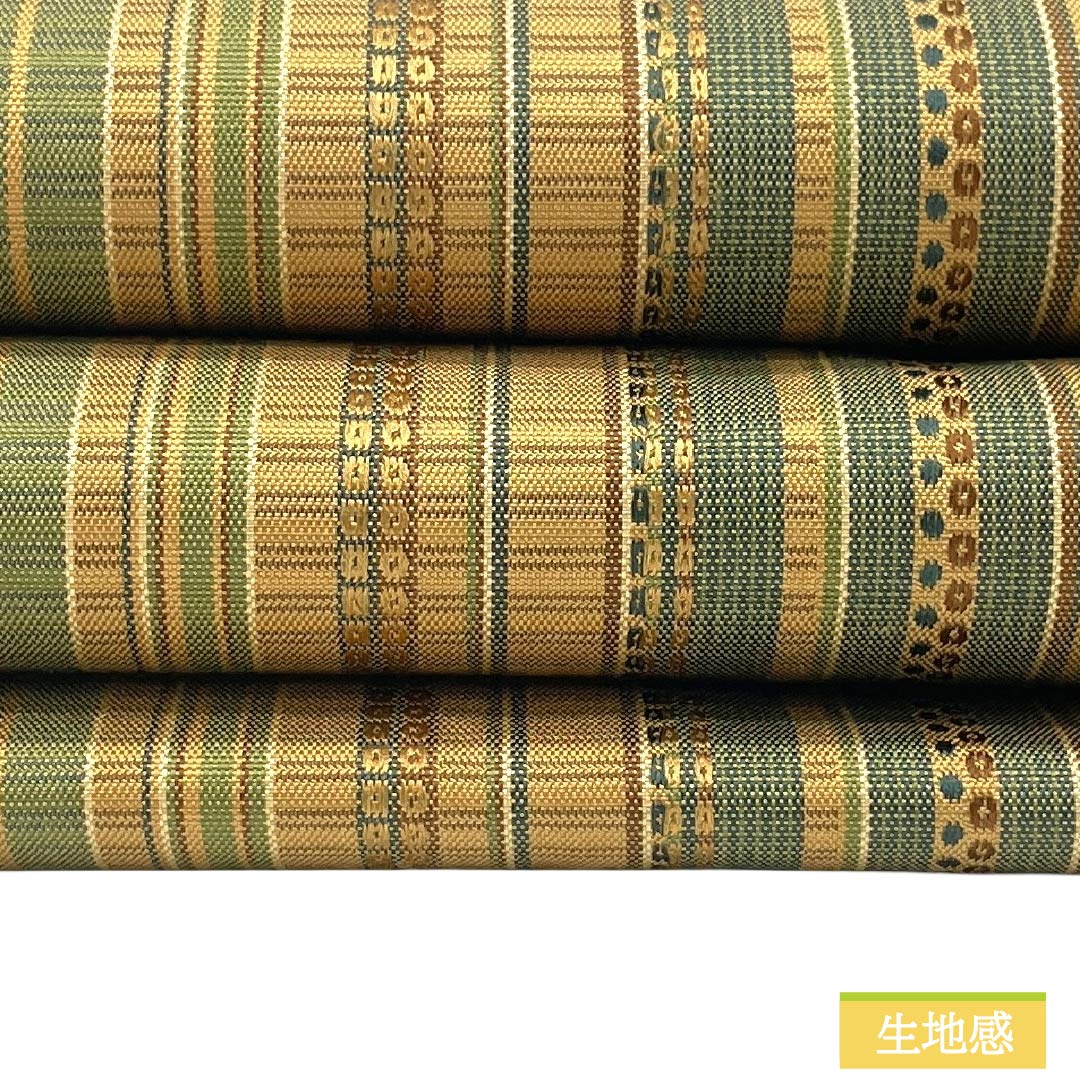 Nagoya obi, genuine silk, A rank, Nagoya tailoring, taupe/green, striped, geometric pattern, obi length 370cm, full pattern, casual, gradient, 1124011633399