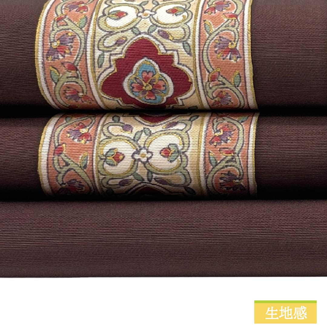 Nagoya obi, genuine silk, Rank A, Nagoya tailoring, Kurokoubai (dark plum) dyed obi, Shioze, Sarasa, Obi length 379cm, point pattern, semi-formal, brown family, 1124012073314