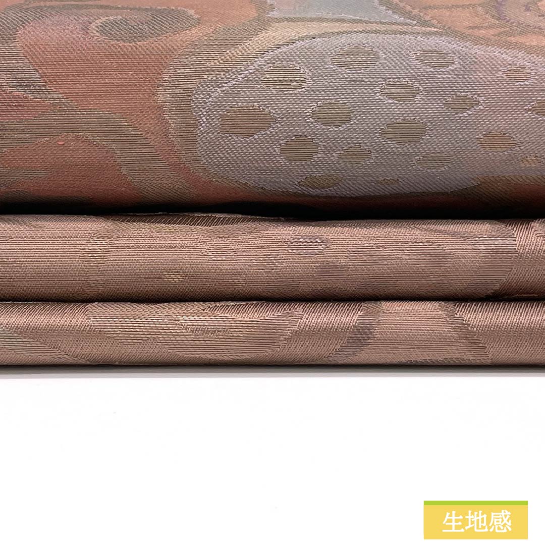 Nagoya Obi Silk A Rank Fushi-iro (Brownish Gray) Abstract Bird Pattern Obi Length 352cm Rokutsu Semi-Formal Brown 1124011353314 Nagoya-Style Finish