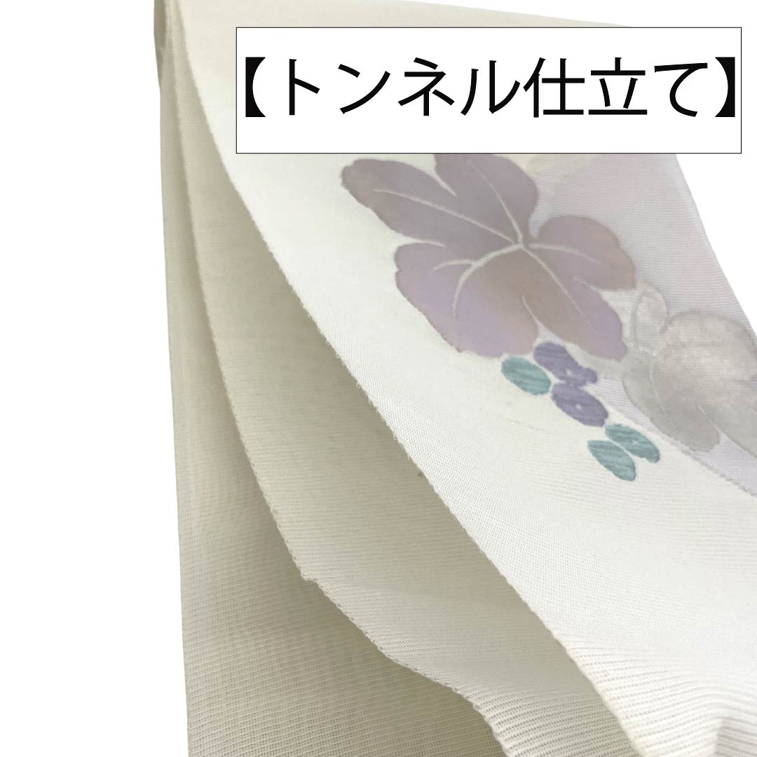 名古屋帯 正絹 Aランク 松葉仕立て 乳白色（にゅうはくしょく） 抽象植物模様 夏帯 長尺 帯丈380cm ポイント柄 セミフォーマル 白系 1124013133411