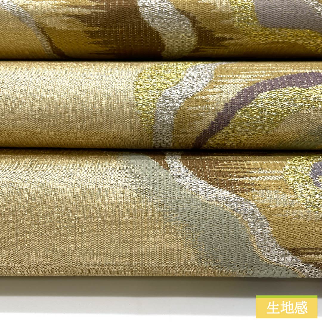 Fukuro Obi, pure silk, gold, Nishijin weave, abstract pattern, obi length 428cm, S rank, six-pass, semi-formal, gold, 1123012932321