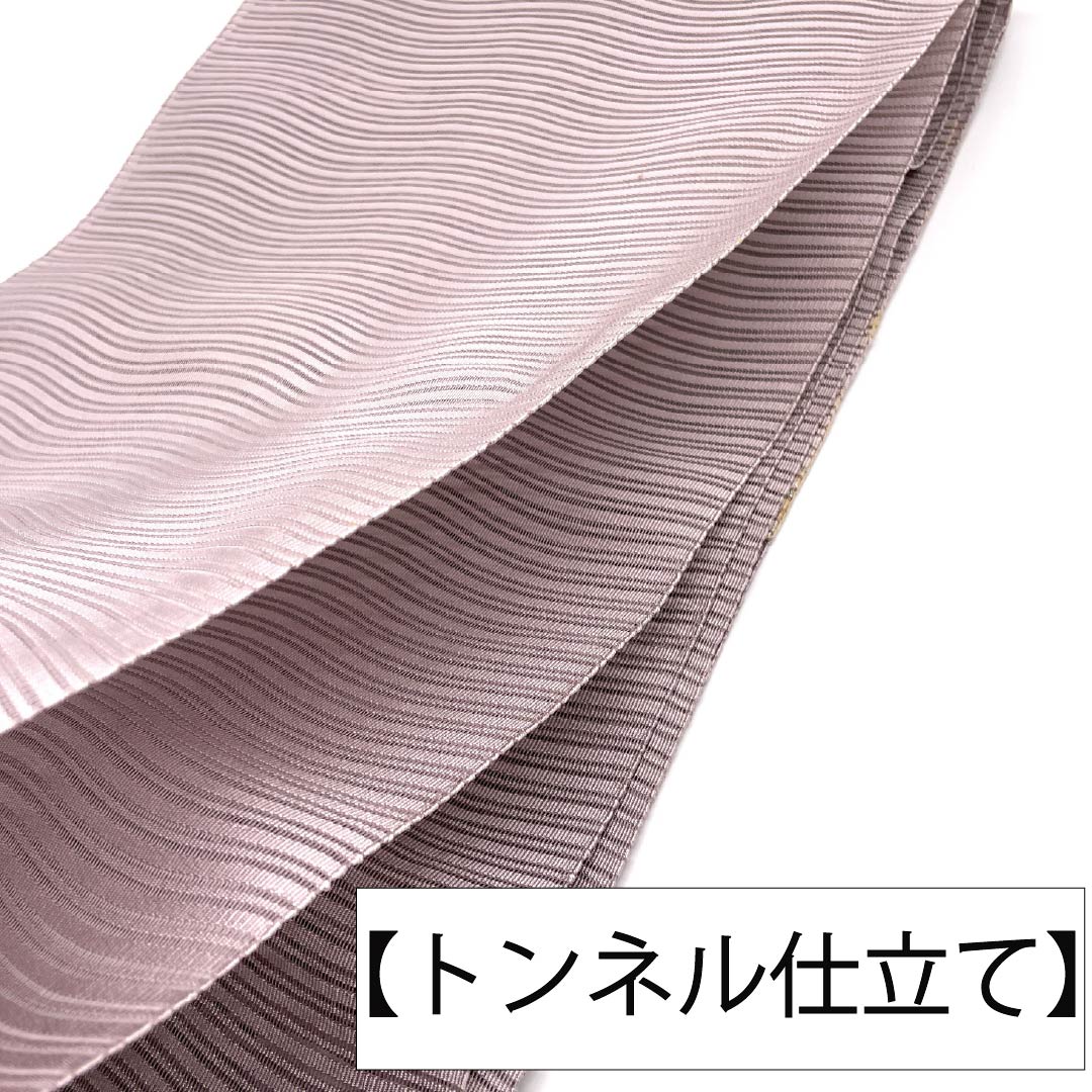 名古屋帯 正絹 Aランク 松葉仕立て 薄梅鼠色（うすうめねずいろ） 夏帯 変わり絽 無地 帯丈358cm 全通 カジュアル ピンク系 1124013053313