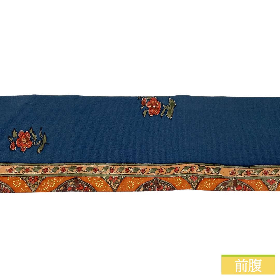 Nagoya obi, genuine silk, S rank, Nagoya tailoring, dark bluish gray, dyed obi, sarasa pattern, obi length 350cm, rokutsu, casual, navy blue system, 1124011882318