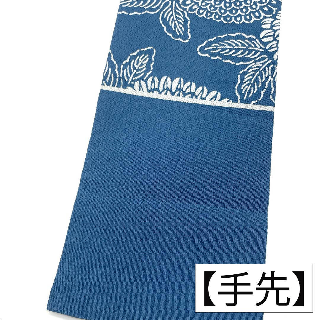 Nagoya obi, genuine silk, Rank A, indigo blue, stencil dyeing, chrysanthemum floral pattern, obi length 338cm, full-width pattern, casual, blue-toned, 1124011093317, Nagoya tailoring