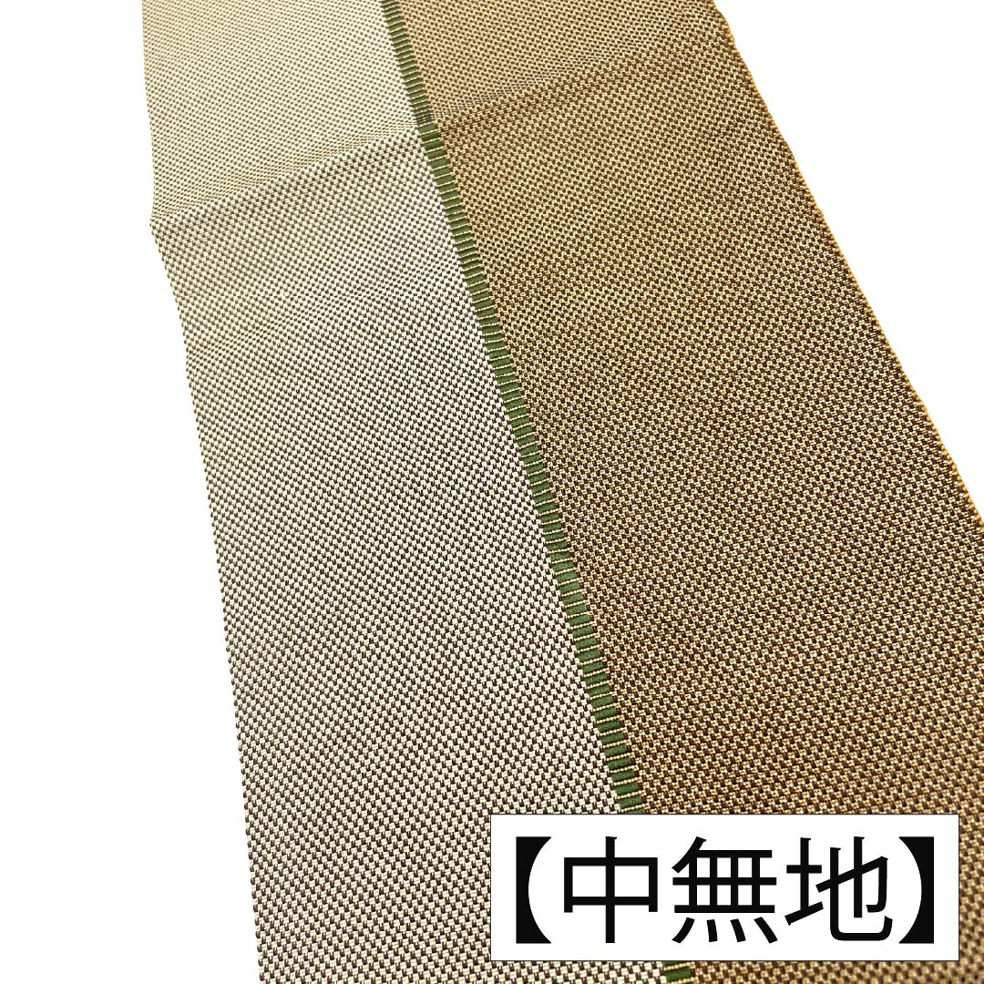 Nagoya obi, genuine silk, A rank, Nagoya tailoring, lattice, plants and botanical pattern, obi length 374cm, Rokutsu (pattern on six panels), casual, beige color, 1124011943325