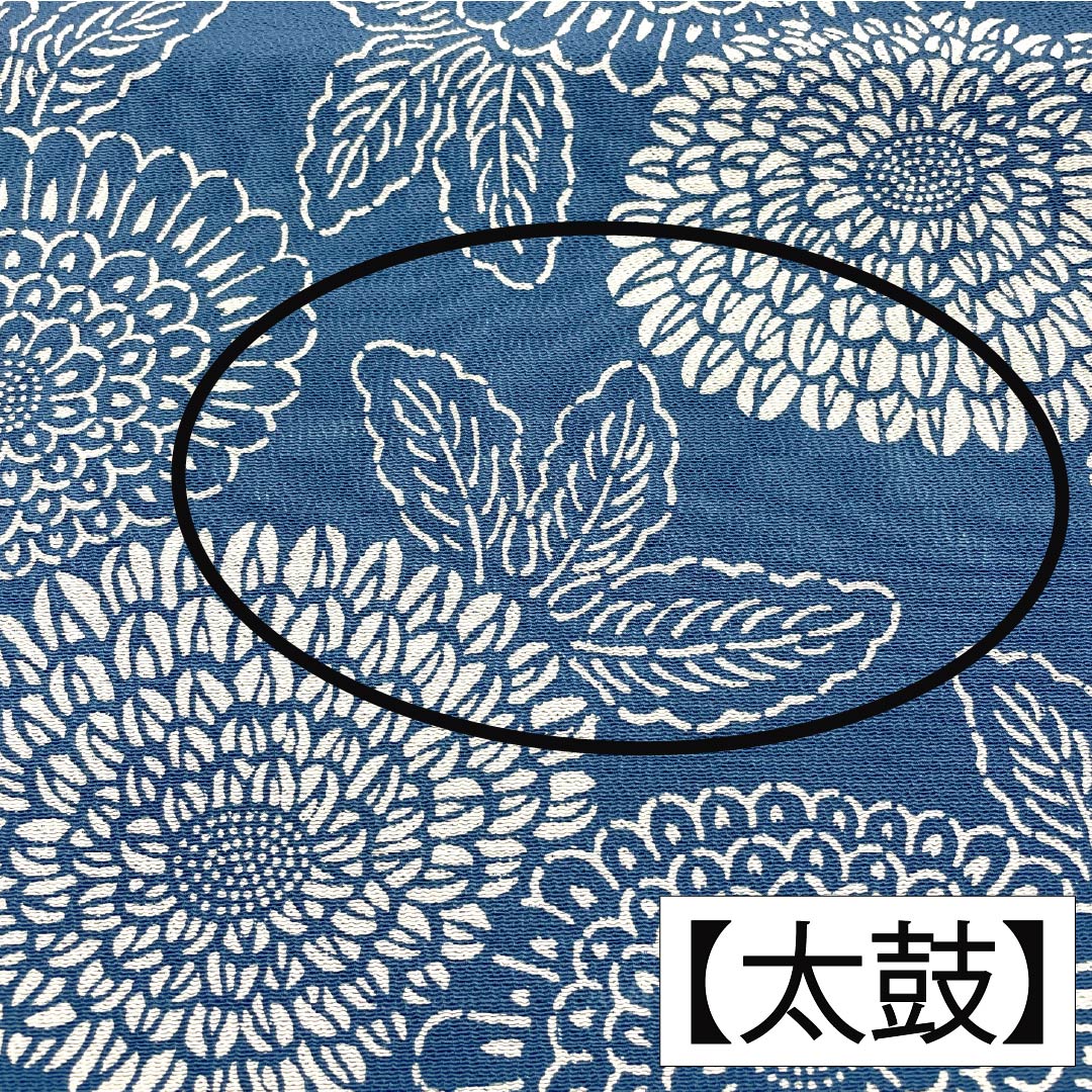 Nagoya obi, genuine silk, Rank A, indigo blue, stencil dyeing, chrysanthemum floral pattern, obi length 338cm, full-width pattern, casual, blue-toned, 1124011093317, Nagoya tailoring