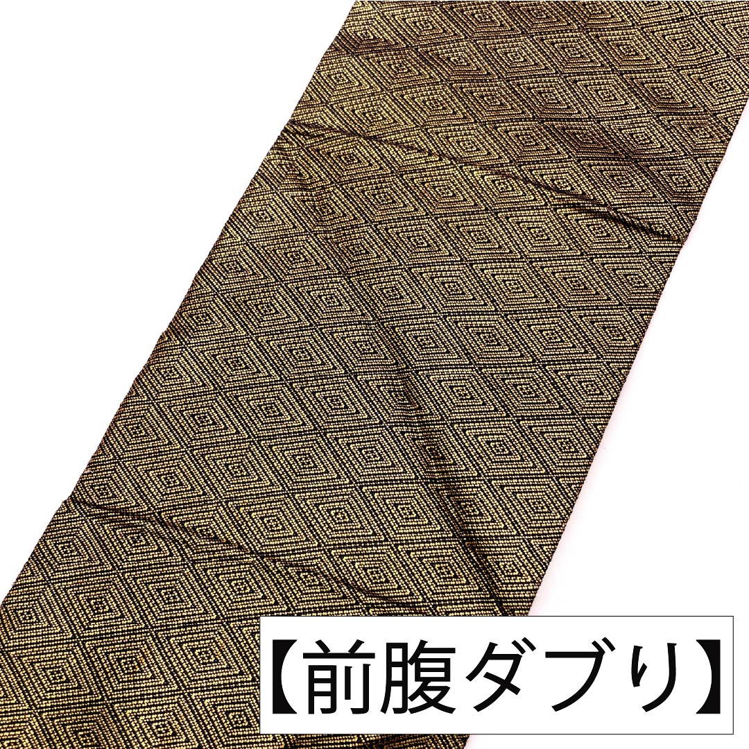 名古屋帯 正絹 Aランク 名古屋仕立て 金色（きんいろ） 佐賀錦 古典柄 亀甲 帯丈353cm ポイント柄 セミフォーマル 金系 1124012543321