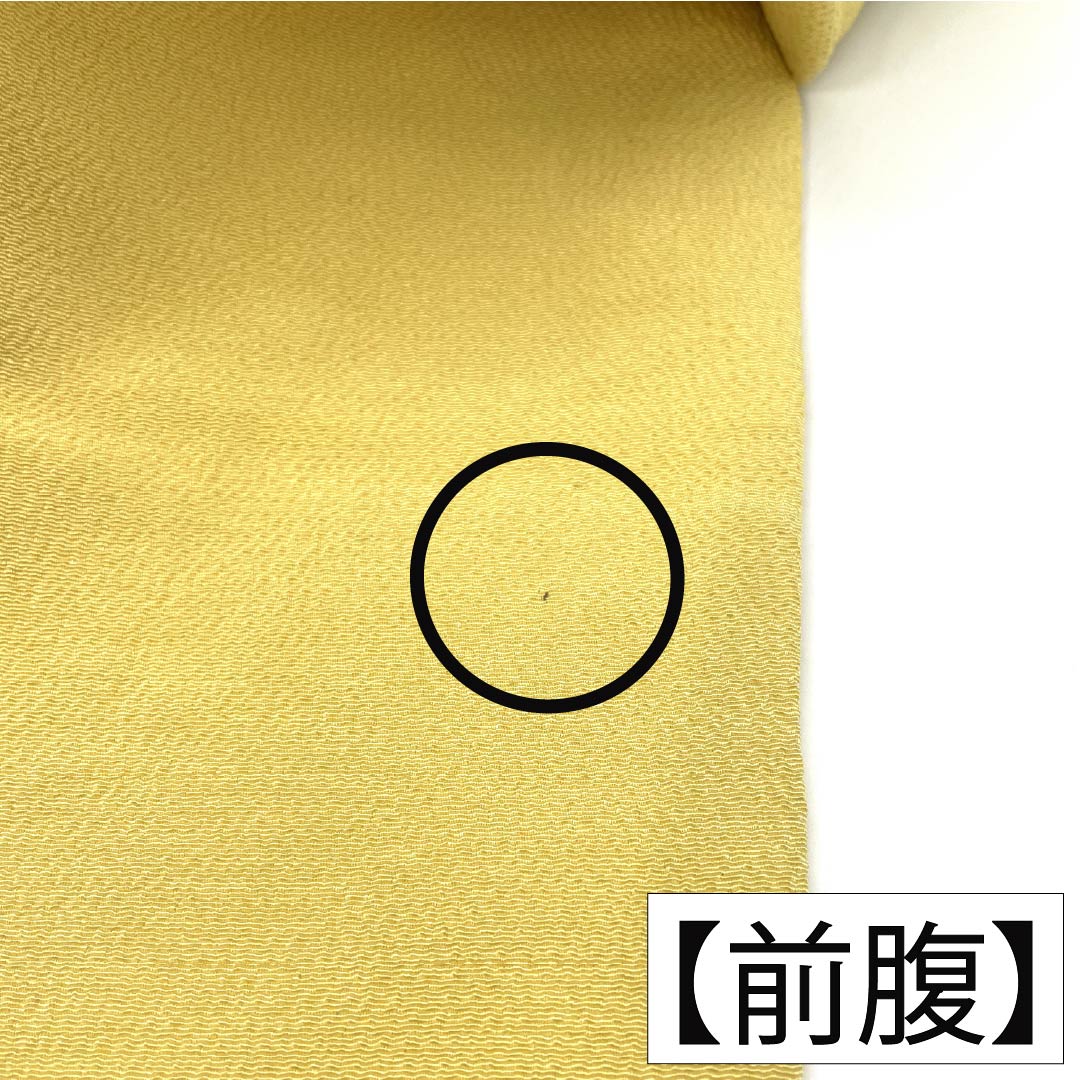 名古屋帯 正絹 Bランク 支子色（くちなしいろ） 染め帯 ちりめん地 抽象花模様 帯丈352cm ポイント柄 カジュアル 黄系 1124011514323 名古屋仕立て