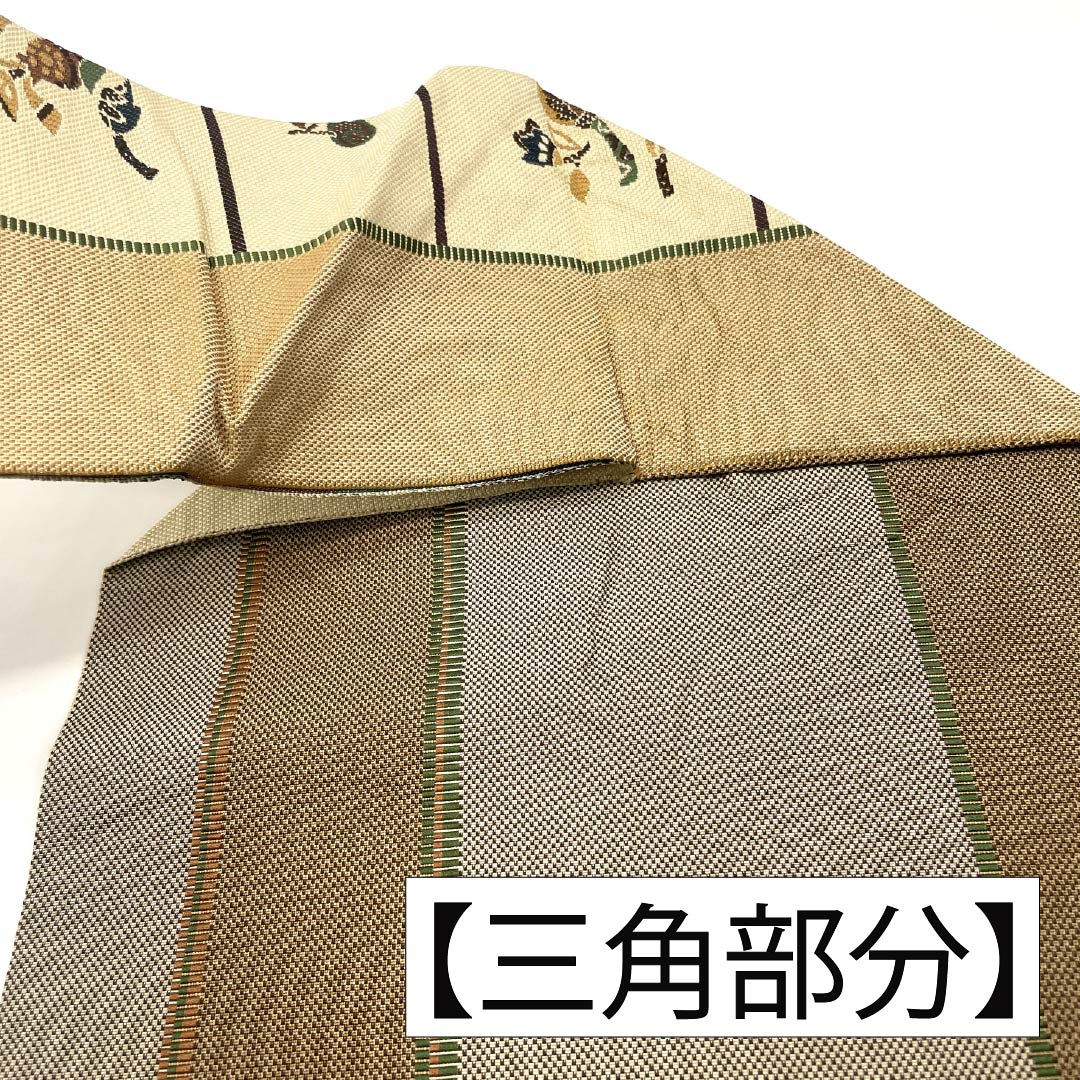 Nagoya obi, genuine silk, A rank, Nagoya tailoring, lattice, plants and botanical pattern, obi length 374cm, Rokutsu (pattern on six panels), casual, beige color, 1124011943325