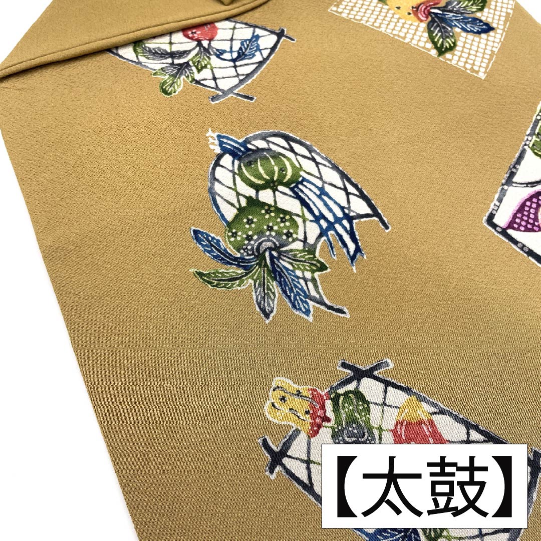 名古屋帯 正絹 Aランク 名古屋仕立て 胡桃色（くるみいろ） 型染 古典柄 野菜 帯丈362cm 全通 カジュアル ベージュ系 1124012123325