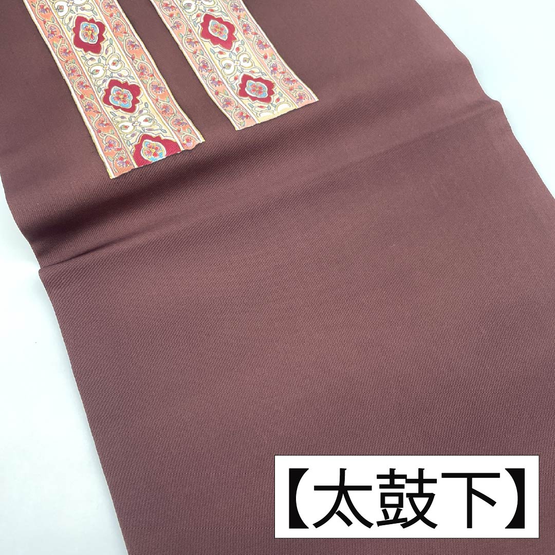 Nagoya obi, genuine silk, Rank A, Nagoya tailoring, Kurokoubai (dark plum) dyed obi, Shioze, Sarasa, Obi length 379cm, point pattern, semi-formal, brown family, 1124012073314