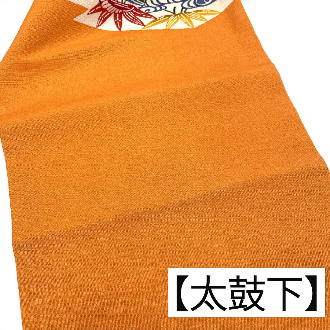 Nagoya obi, genuine silk, Rank A, orange, stencil-dyed, chirimen fabric, classic pattern, obi length 350cm, partial pattern, casual, orange-toned, 1124011483326, Nagoya style tailoring
