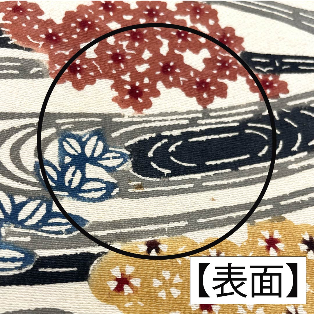Nagoya obi, genuine silk, B rank, milky white, Kyo-bingata, flowing water, classical pattern, obi length 345cm, rokkutsu, casual, beige, 1124011284325, Nagoya style