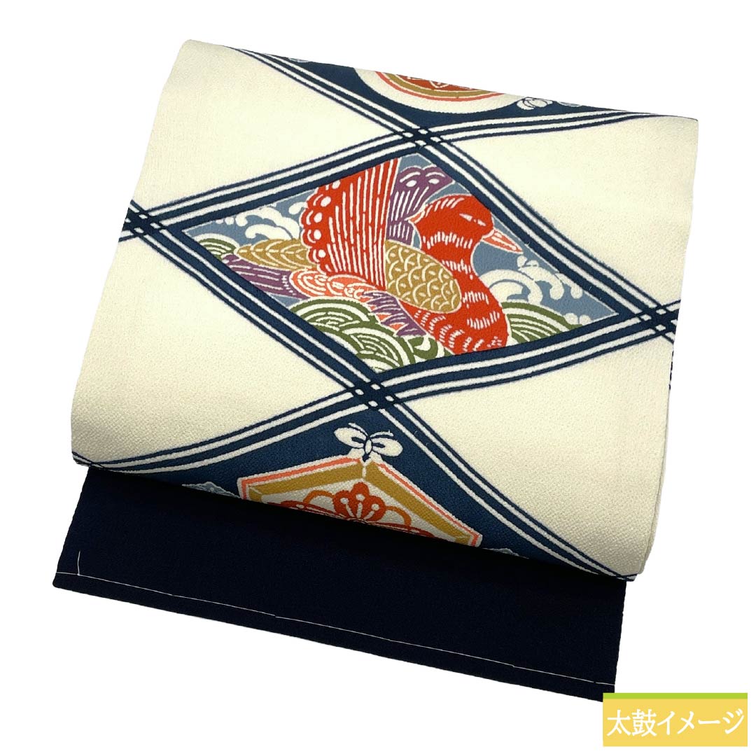 Nagoya Obi Silk A Rank Nagoya Tailored Milky White Kyo-Bingata Classic Pattern Diamond Obi Length 360cm Full Pattern Casual White Tone 1124011613311