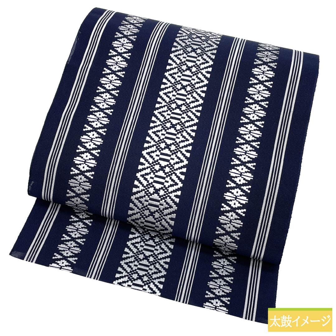 （新品）名古屋帯 正絹 NEWランク 松葉仕立て 濃紺色（のうこんいろ） 夏帯 博多織 献上柄 帯丈384cm 全通 カジュアル 紺系 1124013071418