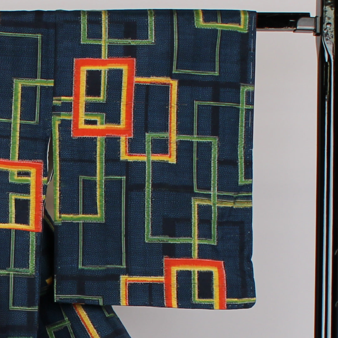 Tsumugi, Length 158cm, Sleeve length 62.5cm, Square joint, Pure silk, Excellent condition, Awase, Navy, 1116000082318