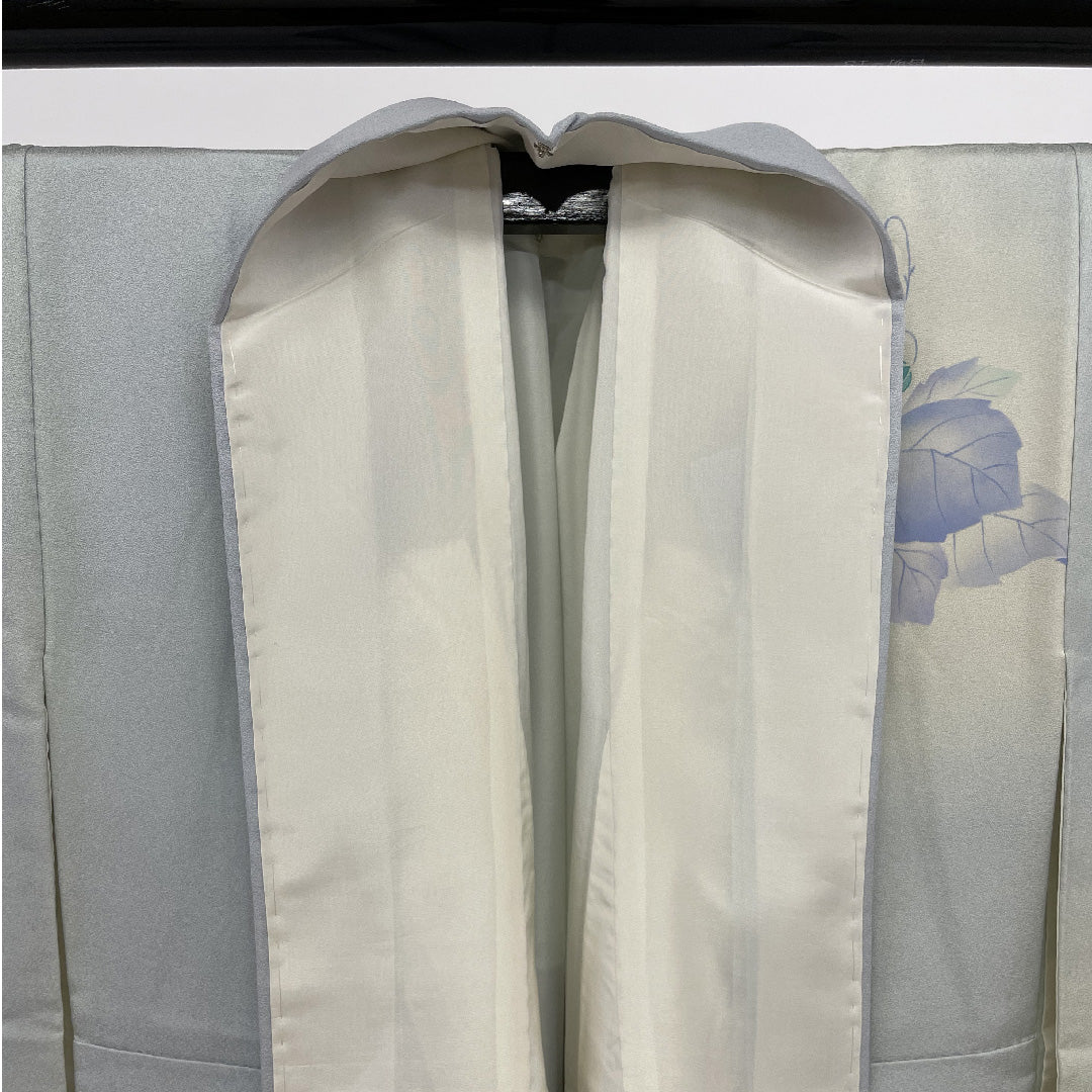 Homongi, Length 156cm, Sleeve length 61cm, Flowers, Pure silk, Lined, Blue, 1112000122317