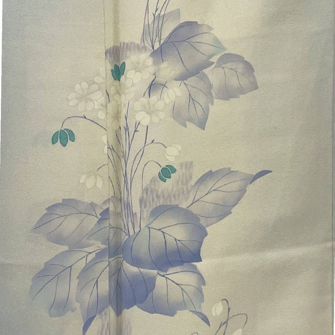 Homongi, Length 156cm, Sleeve length 61cm, Flowers, Pure silk, Lined, Blue, 1112000122317