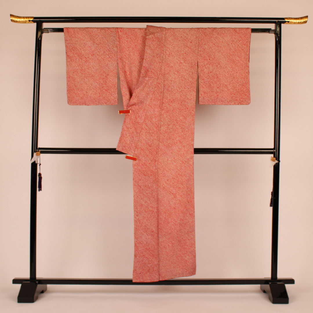 All-shibori komon, pique pattern, pure silk, A rank, lined, length 152cm, sleeve length 63cm, red, 1115000033212