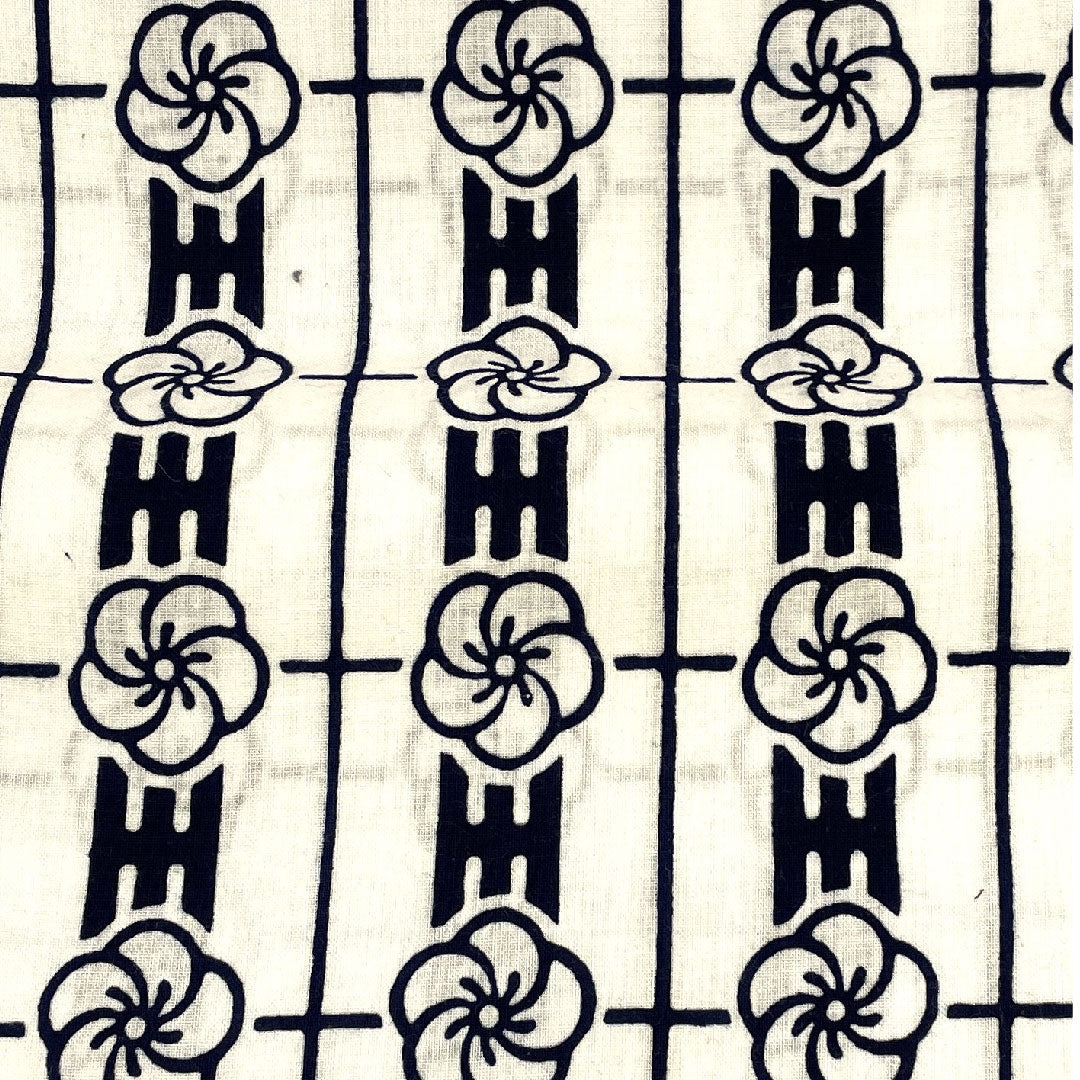 Yukata Chikusen Fabric Checkered Plum Pattern Cotton S Rank Single Layer White 1118000462111