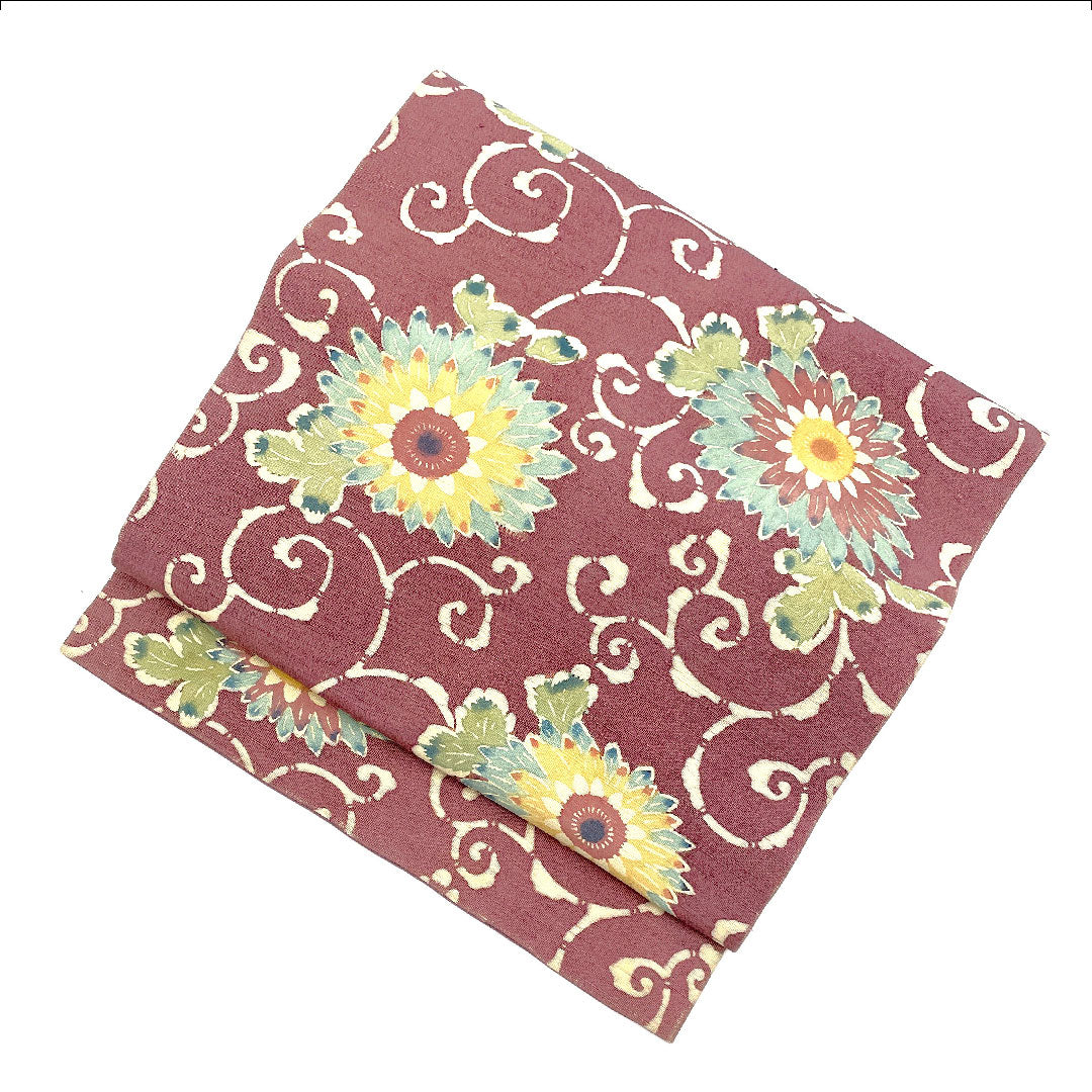 Nagoya obi with arabesque pattern and floral pattern, obi length 359.5cm, pure silk, S rank, six-pass, casual, purple, 1124000802320, Nagoya style