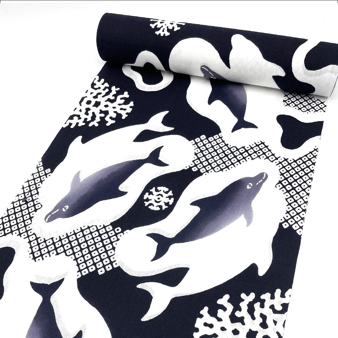(New) Yukata CalenBlosso Dolphin pattern Roll of cotton New rank Navy 1118000391118