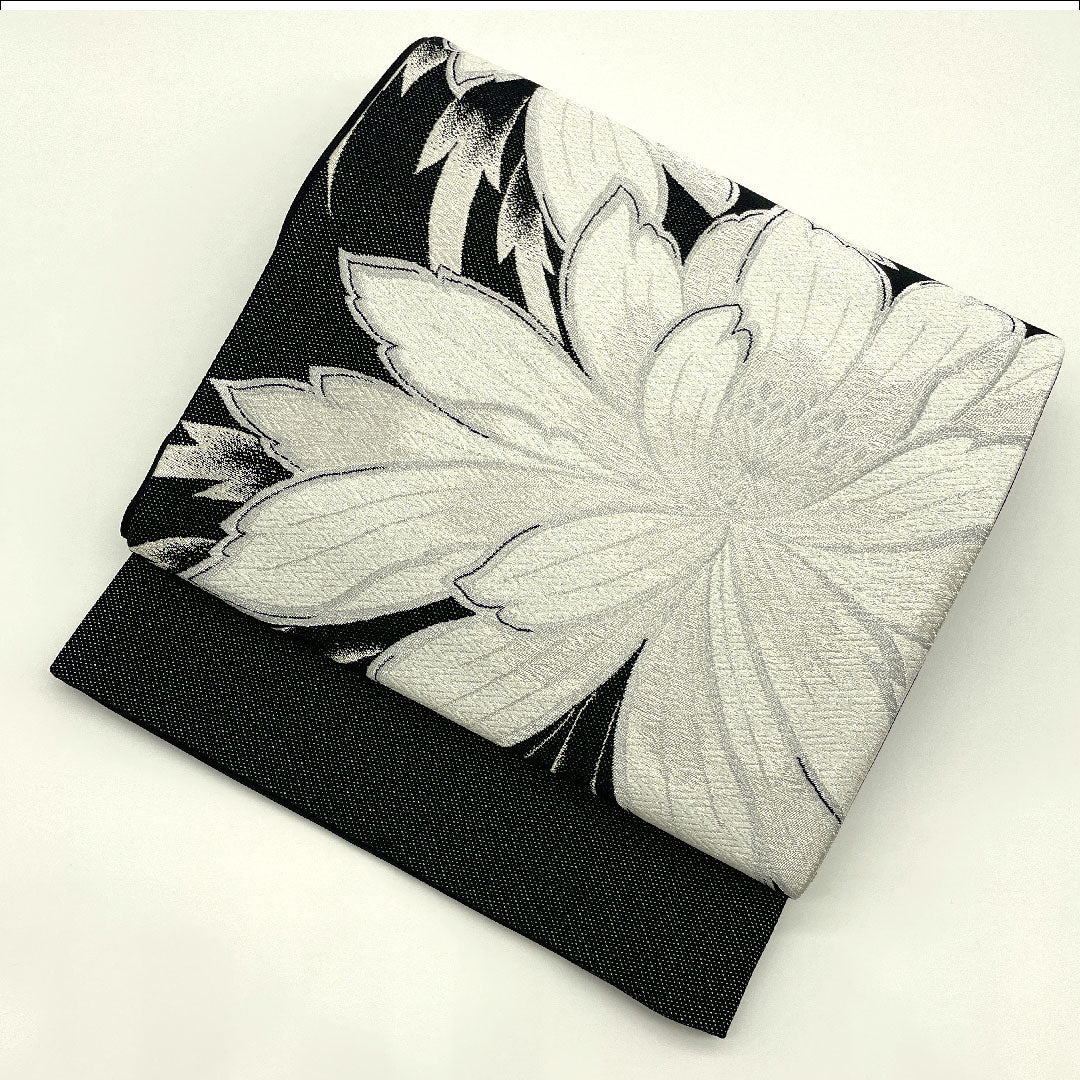 [Unsewn] Fukuro Obi, Silk, S-Rank, Kyorakuen Tahara, Funryu-ryu, Peony, Obi length 444cm, Rokutsu, Formal, Black-toned, 1123001342310