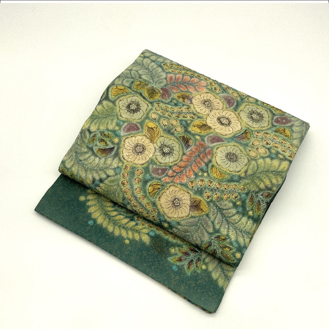 Fukuro Obi, Artist's Work, Gold Thread, Tsujigahana, Length 456cm, Pure Silk, S Rank, Point Pattern, Formal, Green, 1123001352419