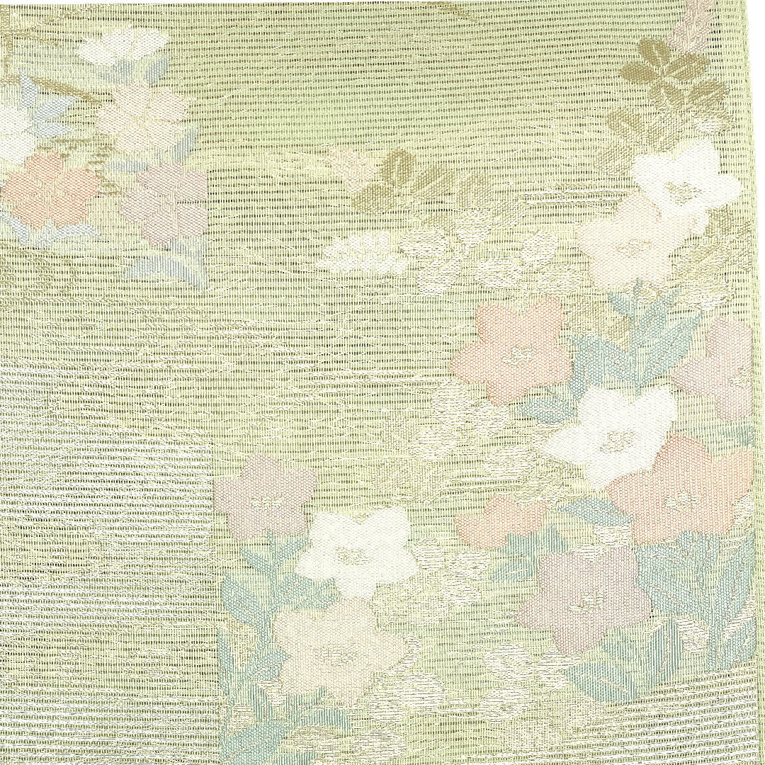 [Unfinished] Fukuro obi, genuine silk, S rank, Nishijin Maizuru, Ro Natsuobi, autumn grasses, obi length 442cm, Rokutsu, formal, green family, 1123002392319
