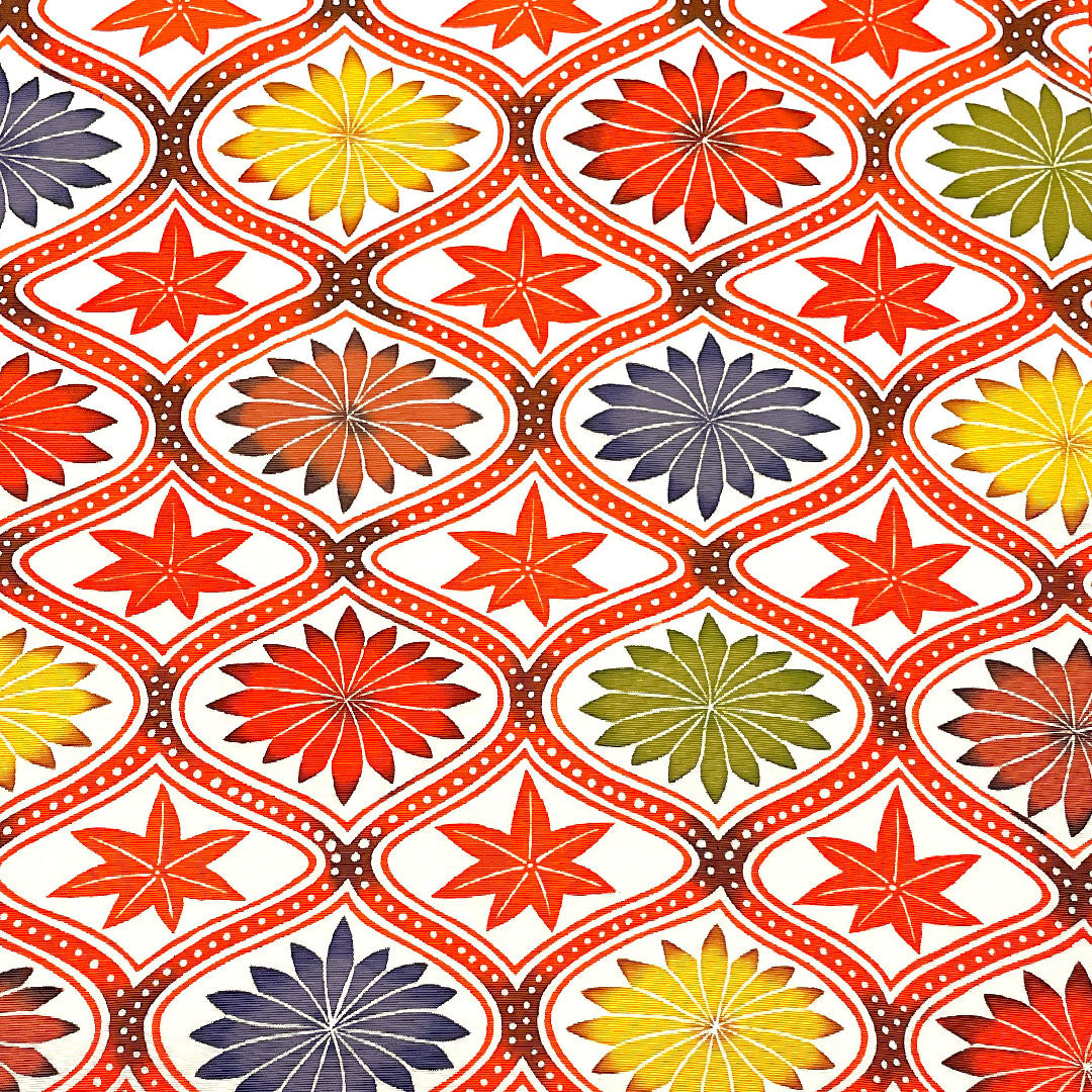 Nagoya obi, Tachiwaku, autumn leaves, abstract floral pattern, obi length 370cm, pure silk, S rank, point pattern, casual, vermilion, 1124000842316, Nagoya style