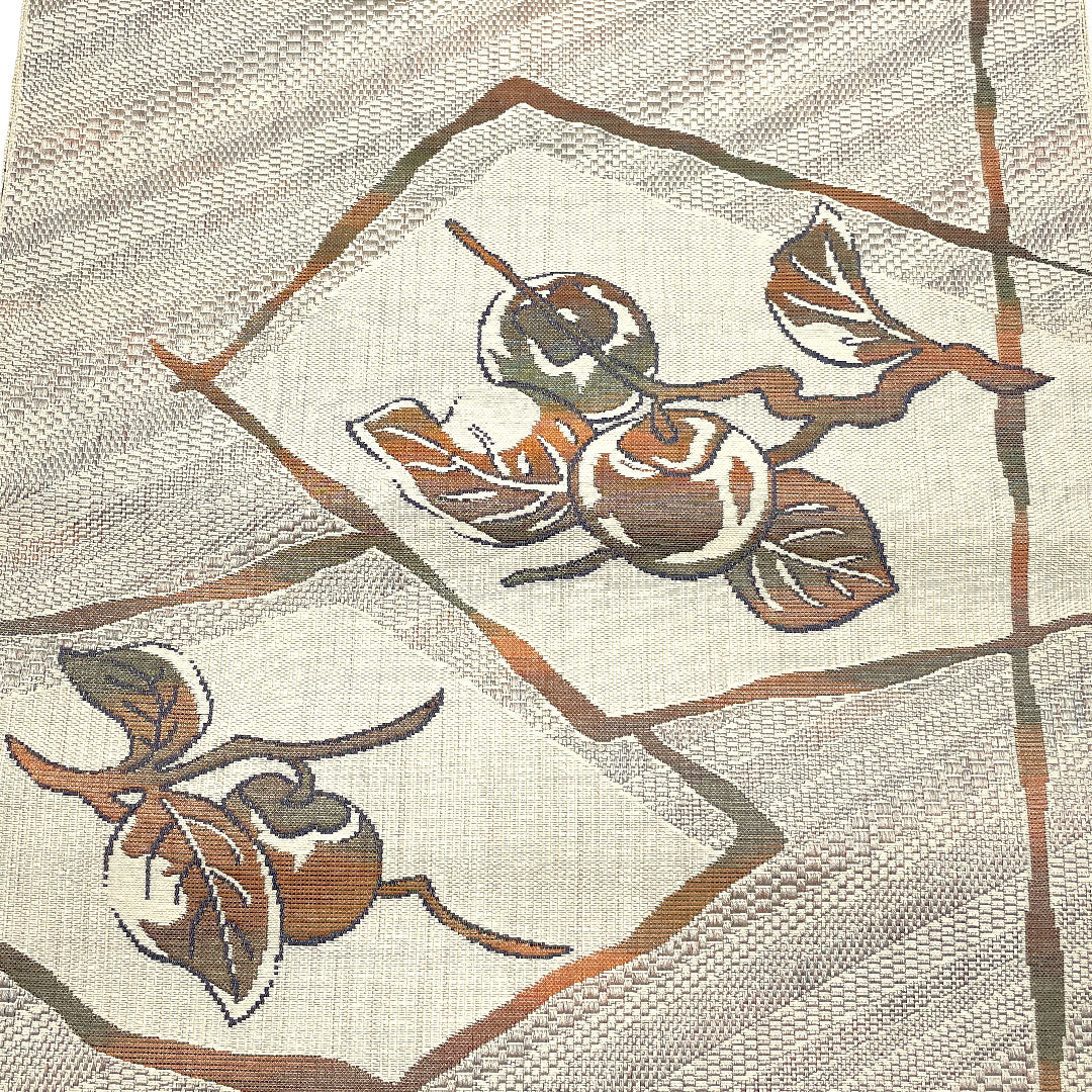 Nagoya obi, authentic Chikuzen Hakata, persimmon pattern, obi length 367cm, pure silk, S rank, six-pass, casual, brown, 1124000352314, Nagoya tailoring
