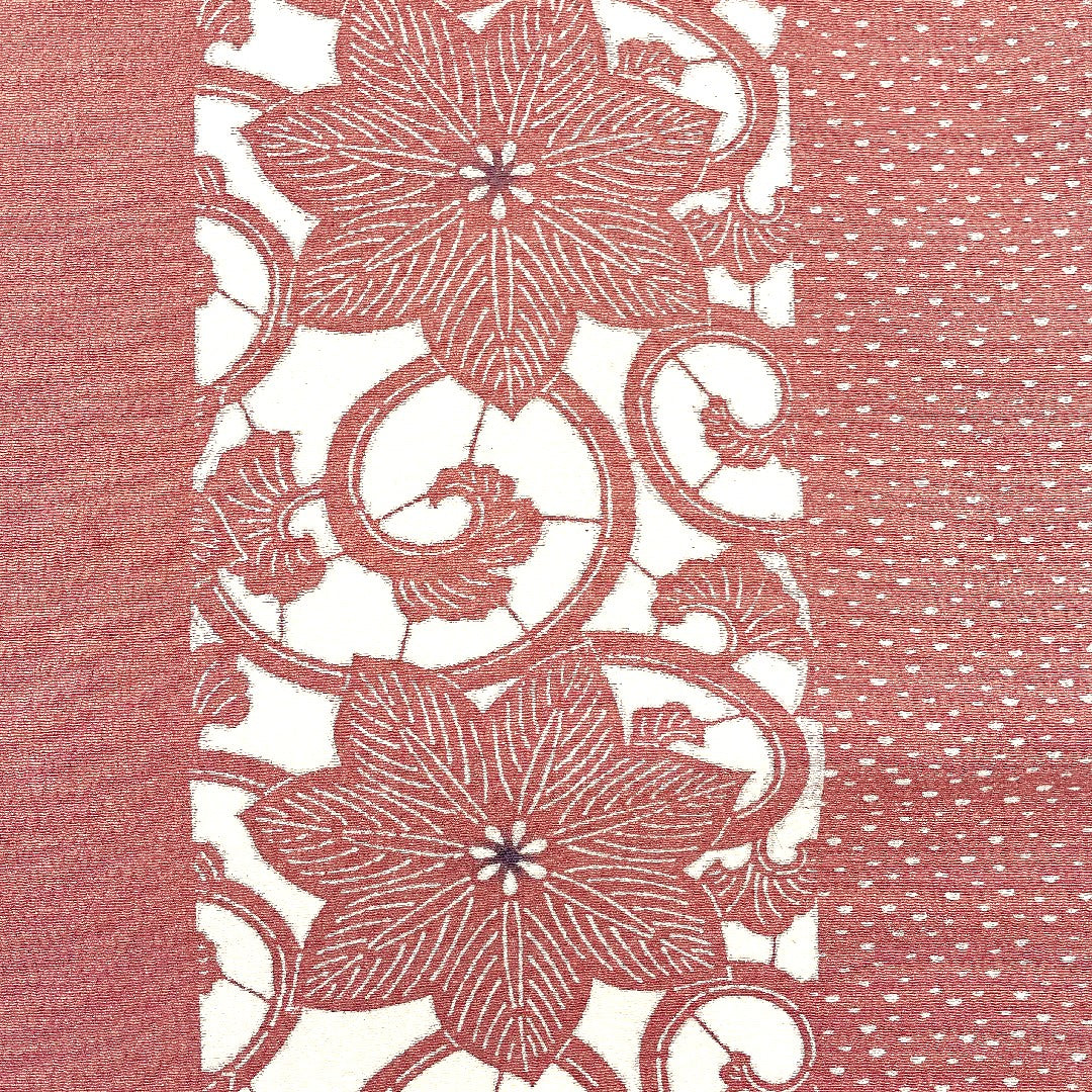 Nagoya obi, floral arabesque, stencil-dyed, striped, crepe, obi length 371cm, pure silk, S rank, full length, casual, pink, 1124000252313, Nagoya-made