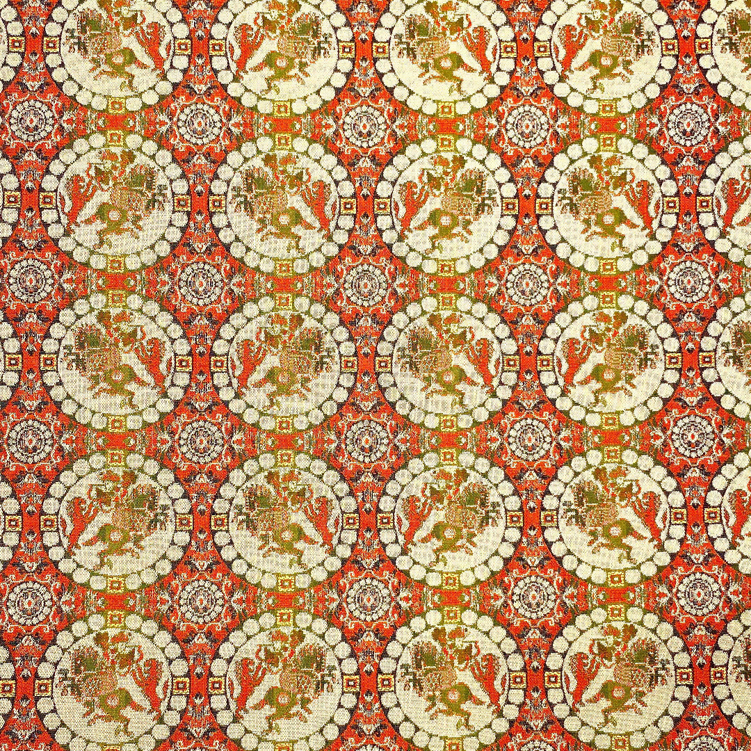 Nagoya obi, Tatsumura Art Textiles, Lion Hunting Pattern Nishiki, Length 359cm, Pure Silk, S Rank, Full Length, Casual, Brown, 1124001072314, Open-cut