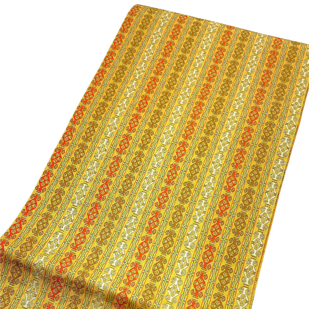 (Unused) Nagoya Obi, Tatsumura Bijutsu Orimono, Chankai no Monkey, Obi length 362cm, Pure silk, S rank, Full length, Casual, Yellow, 1124001032323, Open tailoring
