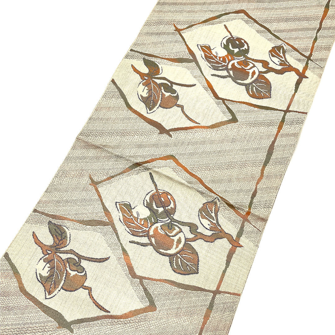Nagoya obi, authentic Chikuzen Hakata, persimmon pattern, obi length 367cm, pure silk, S rank, six-pass, casual, brown, 1124000352314, Nagoya tailoring