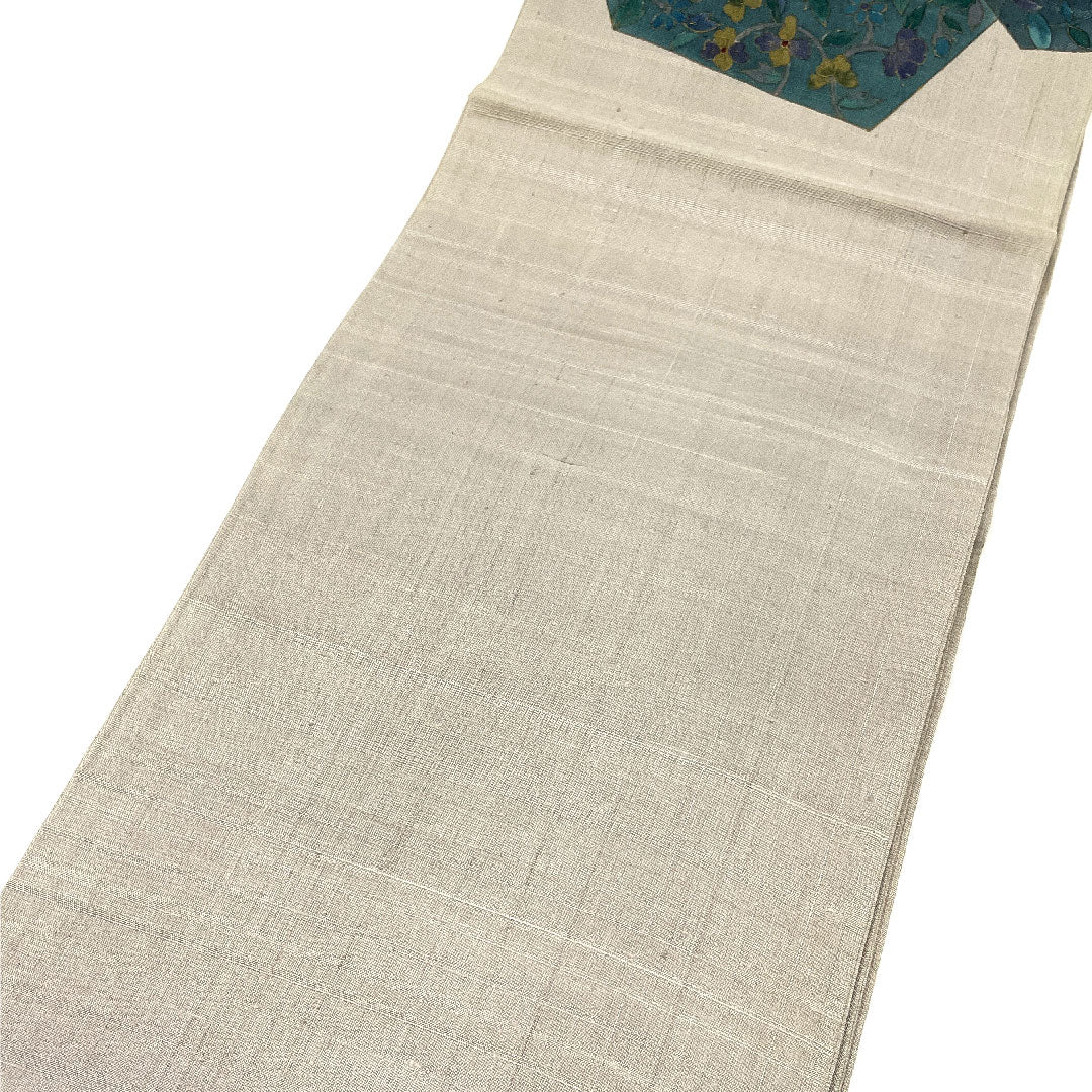 [Unfinished] Fukuro Obi, Silk, S Rank, Abstract Bird, True Cotton, Floral Pattern, Obi Length 453cm, Partial Pattern, Casual, Gray Tones 1123001712422