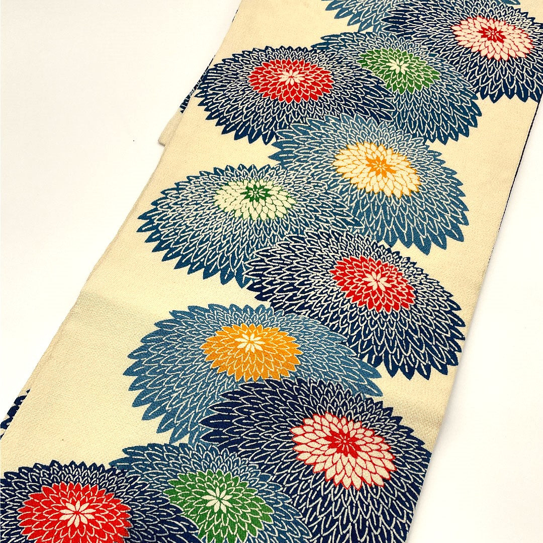 Nagoya Obi, Crepe Fabric, Chrysanthemum Pattern, Obi Length 361cm, Pure Silk, B Rank, Full Length, Casual, Cream, 1124000314315, Nagoya Made