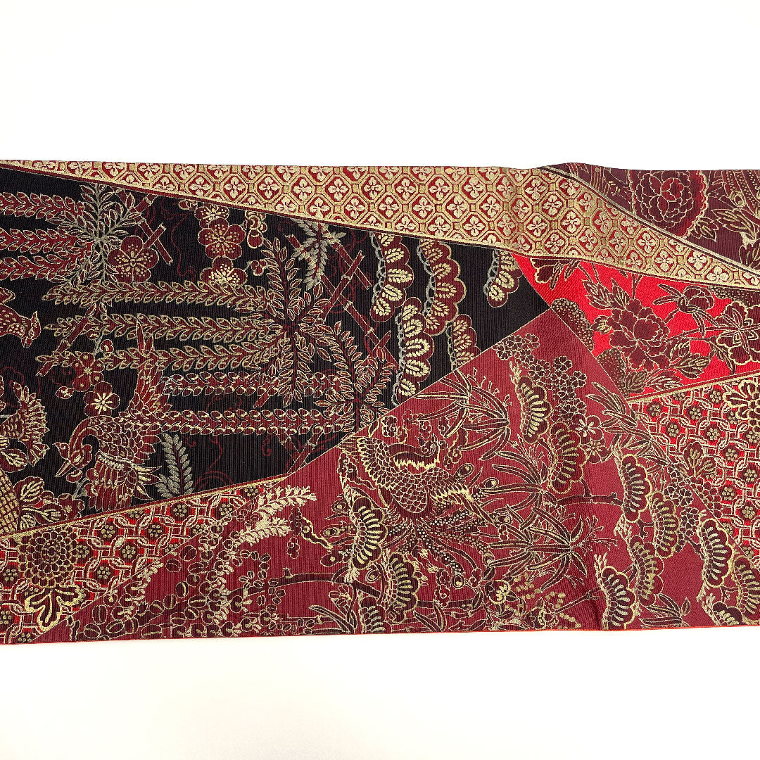 Authentic Oshima striped obi with pine, bamboo, plum and phoenix patterns, obi length 450cm, pure silk, S rank, full length, casual, red, 1123001982312