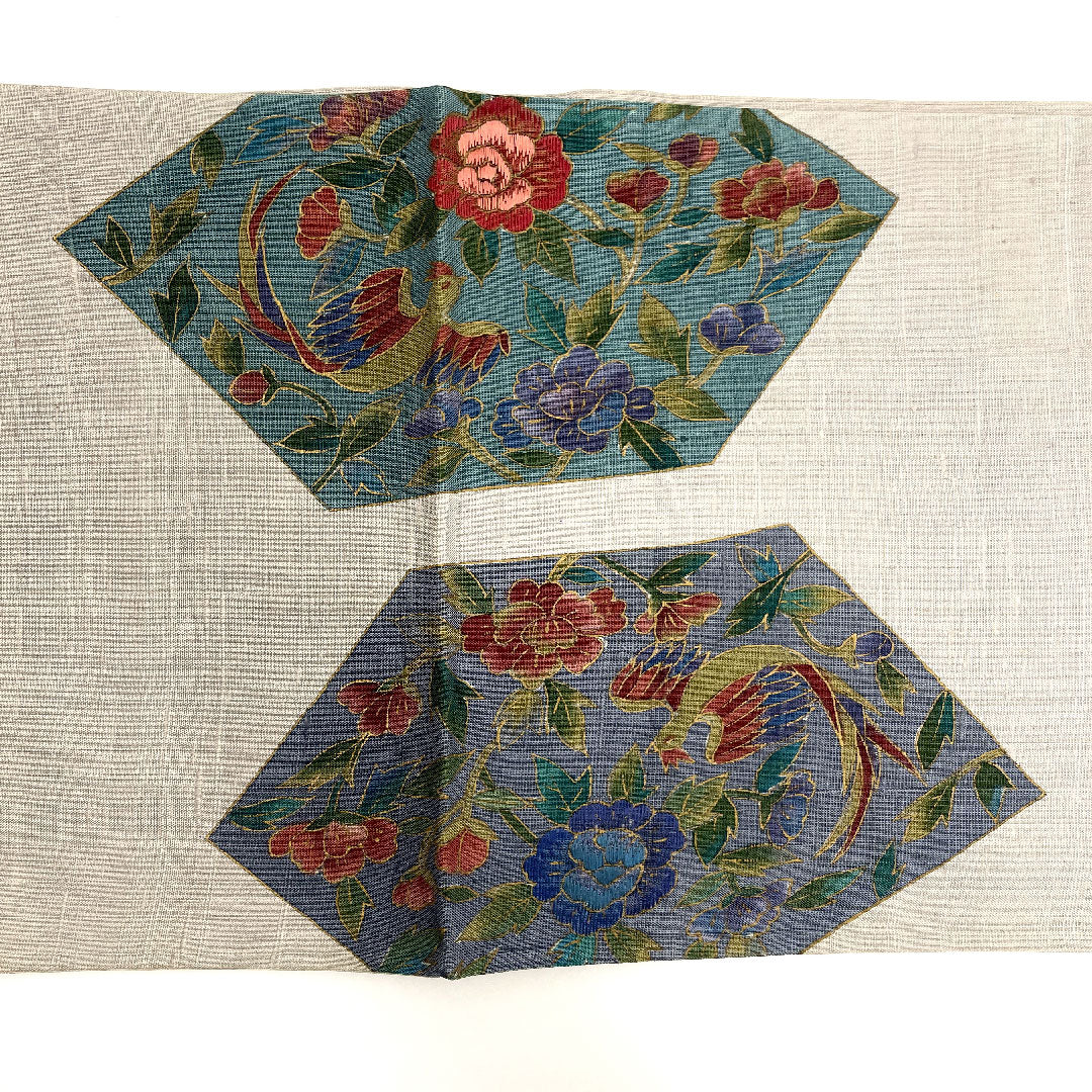 [Unfinished] Fukuro Obi, Silk, S Rank, Abstract Bird, True Cotton, Floral Pattern, Obi Length 453cm, Partial Pattern, Casual, Gray Tones 1123001712422