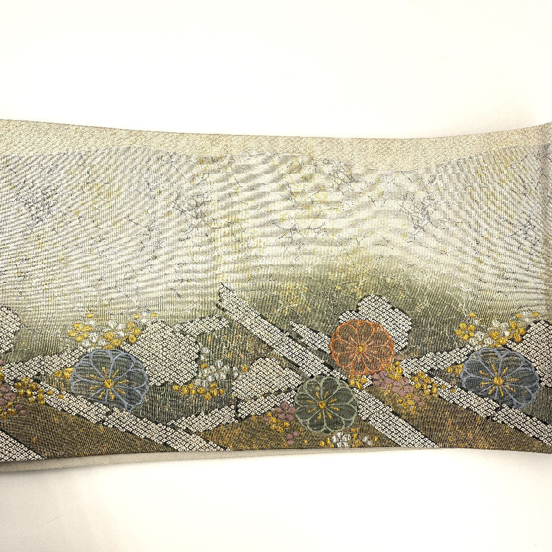 Fukuro Obi Flower Pattern Hikita Obi Length 437cm Pure Silk S Rank Six-way Formal Silver 1123001682322