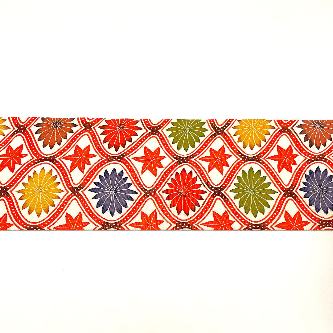 Nagoya obi, Tachiwaku, autumn leaves, abstract floral pattern, obi length 370cm, pure silk, S rank, point pattern, casual, vermilion, 1124000842316, Nagoya style