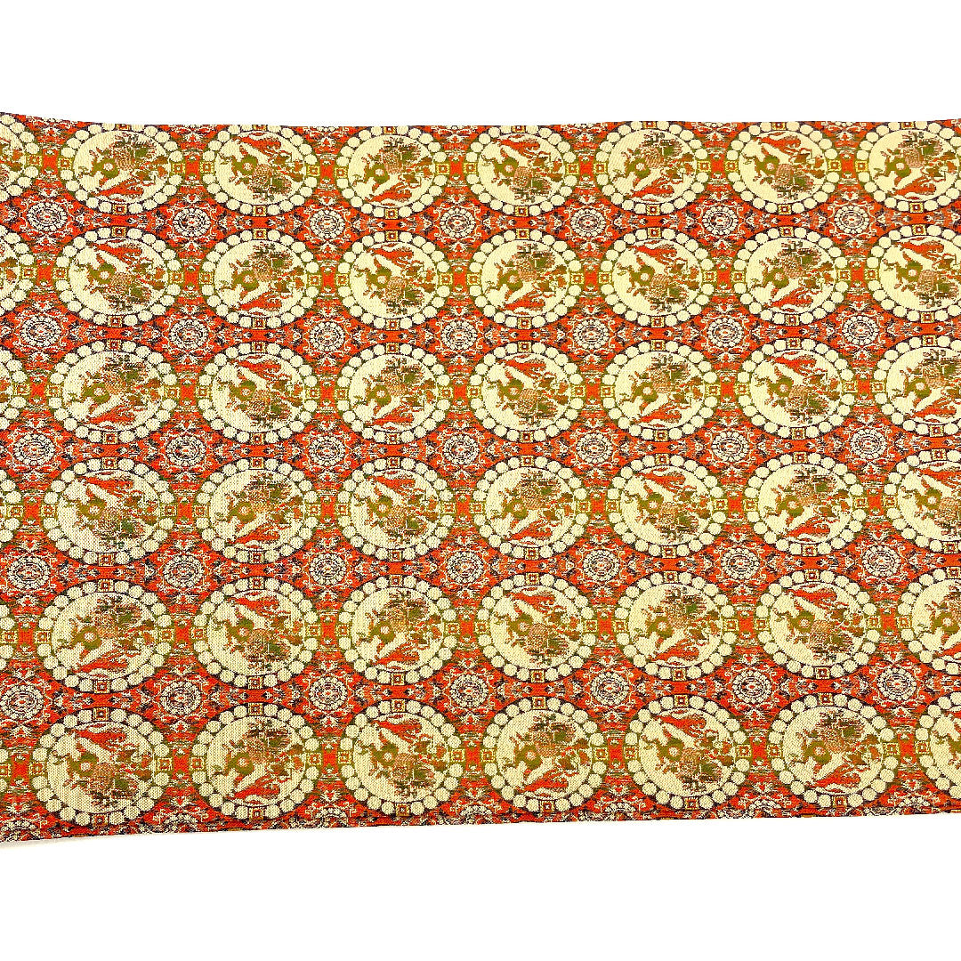 Nagoya obi, Tatsumura Art Textiles, Lion Hunting Pattern Nishiki, Length 359cm, Pure Silk, S Rank, Full Length, Casual, Brown, 1124001072314, Open-cut
