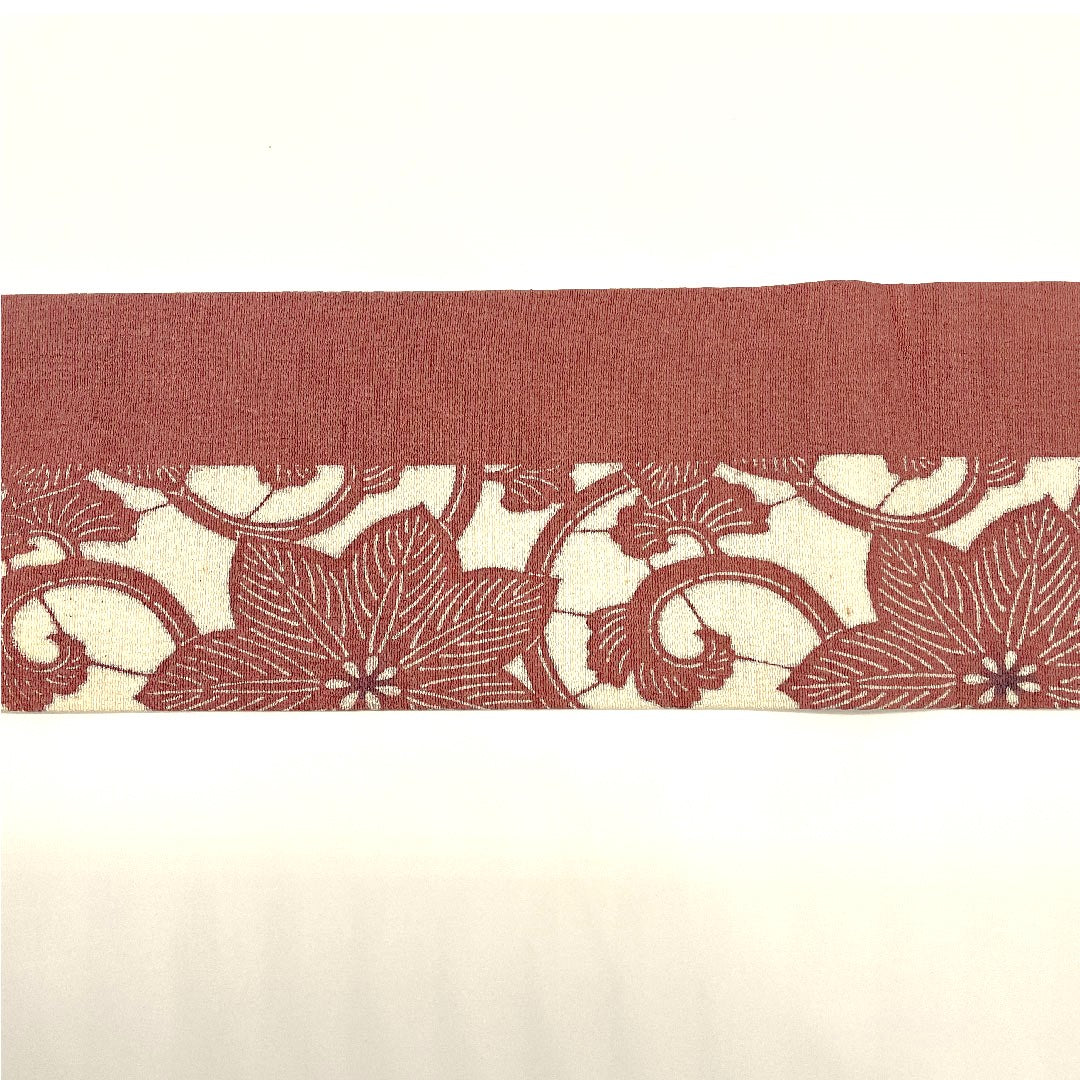 Nagoya obi, floral arabesque, stencil-dyed, striped, crepe, obi length 371cm, pure silk, S rank, full length, casual, pink, 1124000252313, Nagoya-made