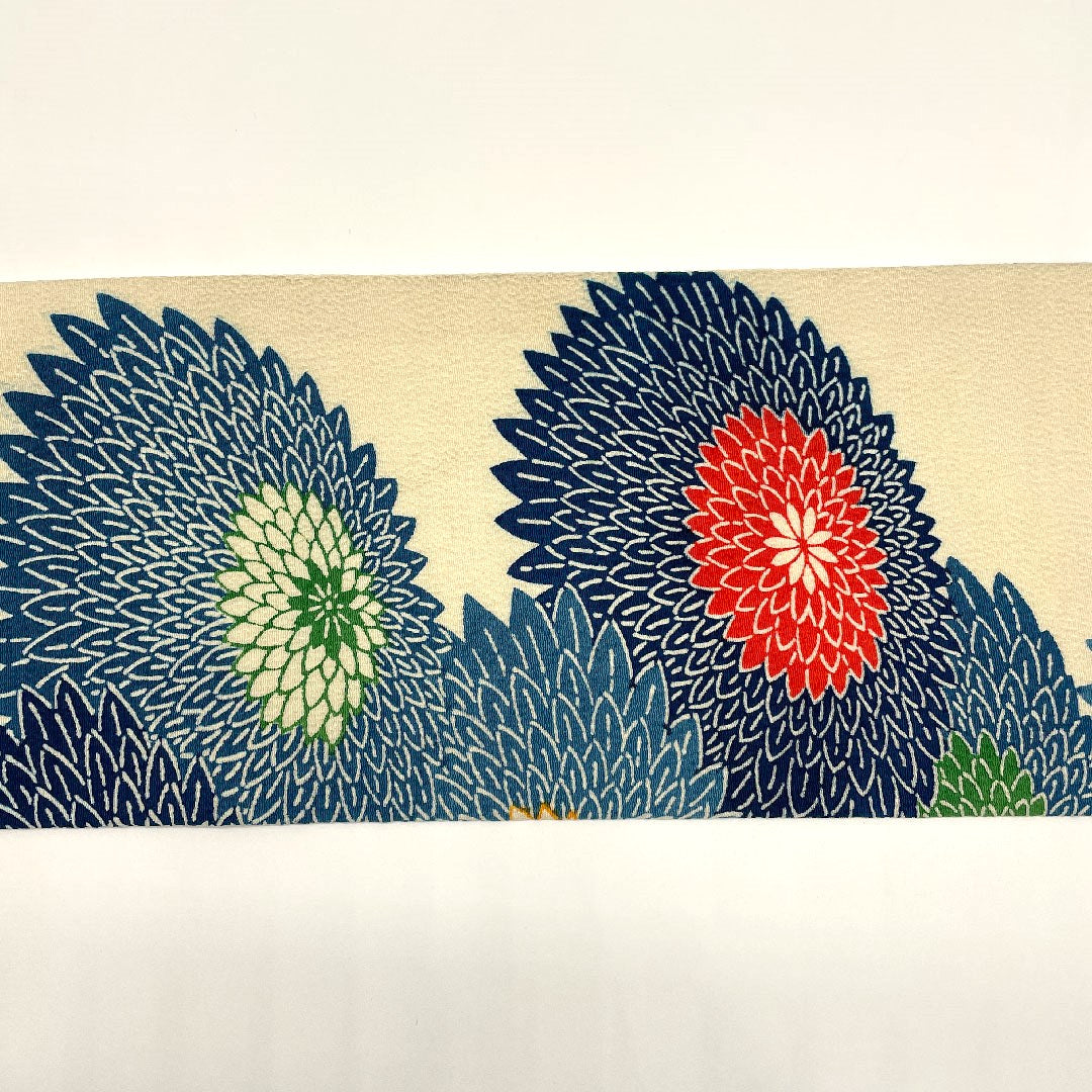 Nagoya Obi, Crepe Fabric, Chrysanthemum Pattern, Obi Length 361cm, Pure Silk, B Rank, Full Length, Casual, Cream, 1124000314315, Nagoya Made