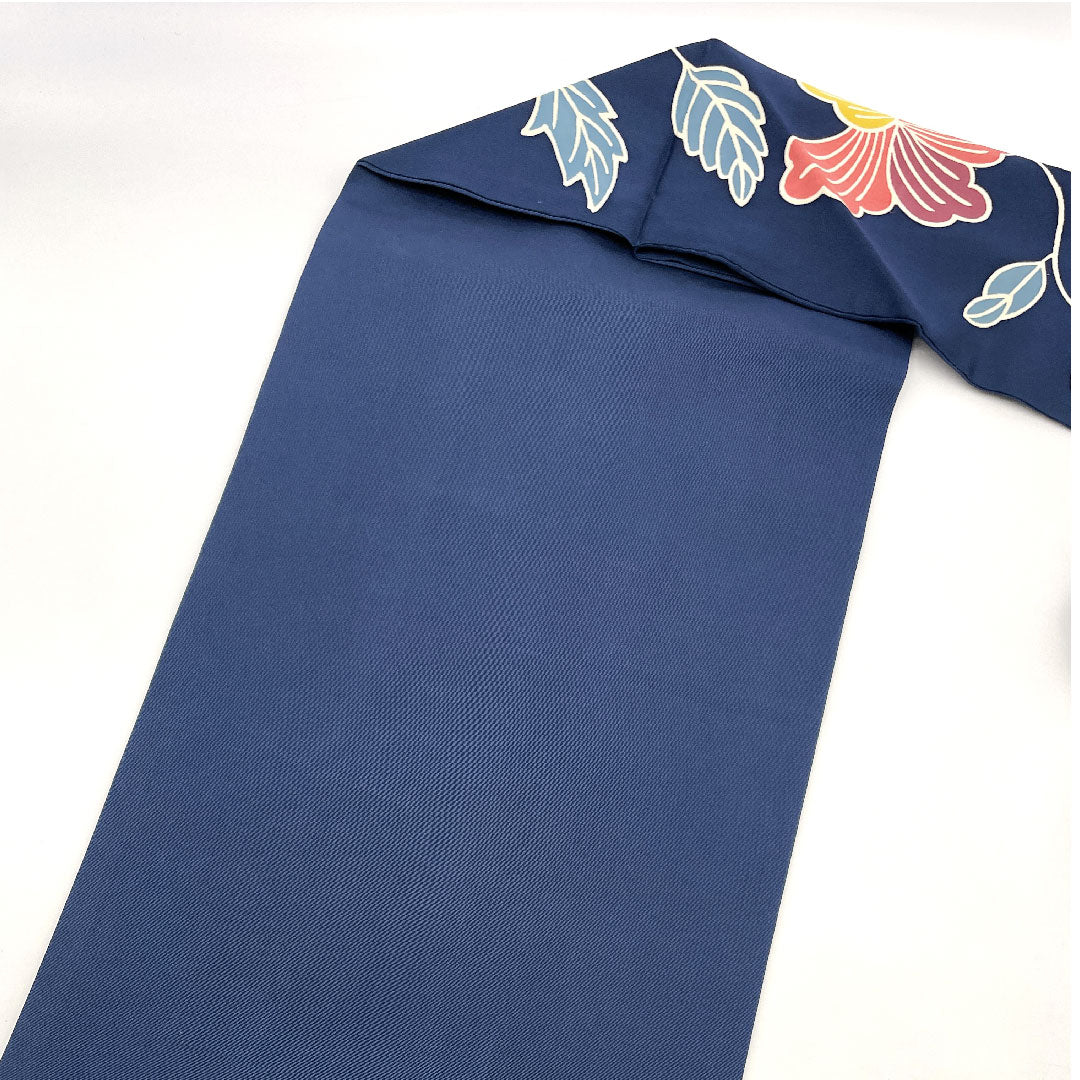 名古屋帯 塩瀬 花唐草模様 帯丈358cm 正絹 Aランク 全通 カジュアル 紺系 1124000513318  名古屋仕立て