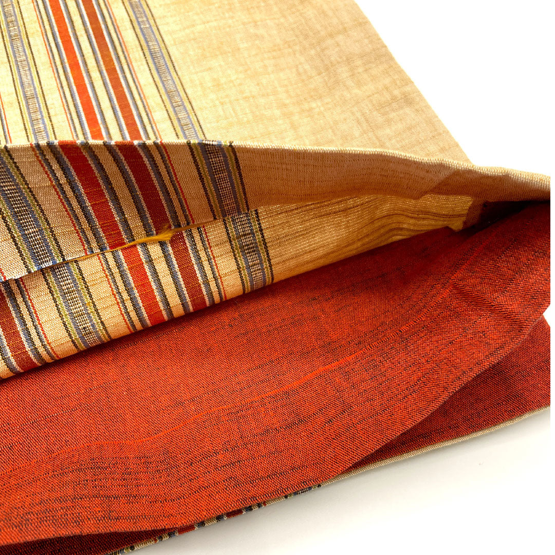 [Unfinished] Nagoya Obi - Pure Silk - S Rank - Stripes - Obi Length 352cm - Full-width Pattern - Casual - Brown Tones - 1124001132314
