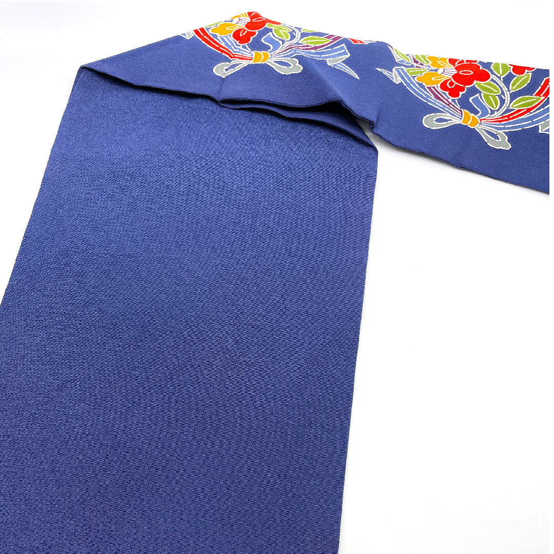 Nagoya Obi by Kuriyama Yoshisaburo, Bundled Noshi, Camellia, Crepe, Obi Length 369cm, Pure Silk, S Rank, Full Length, Casual, Navy Blue, 1124000372318, Nagoya Made