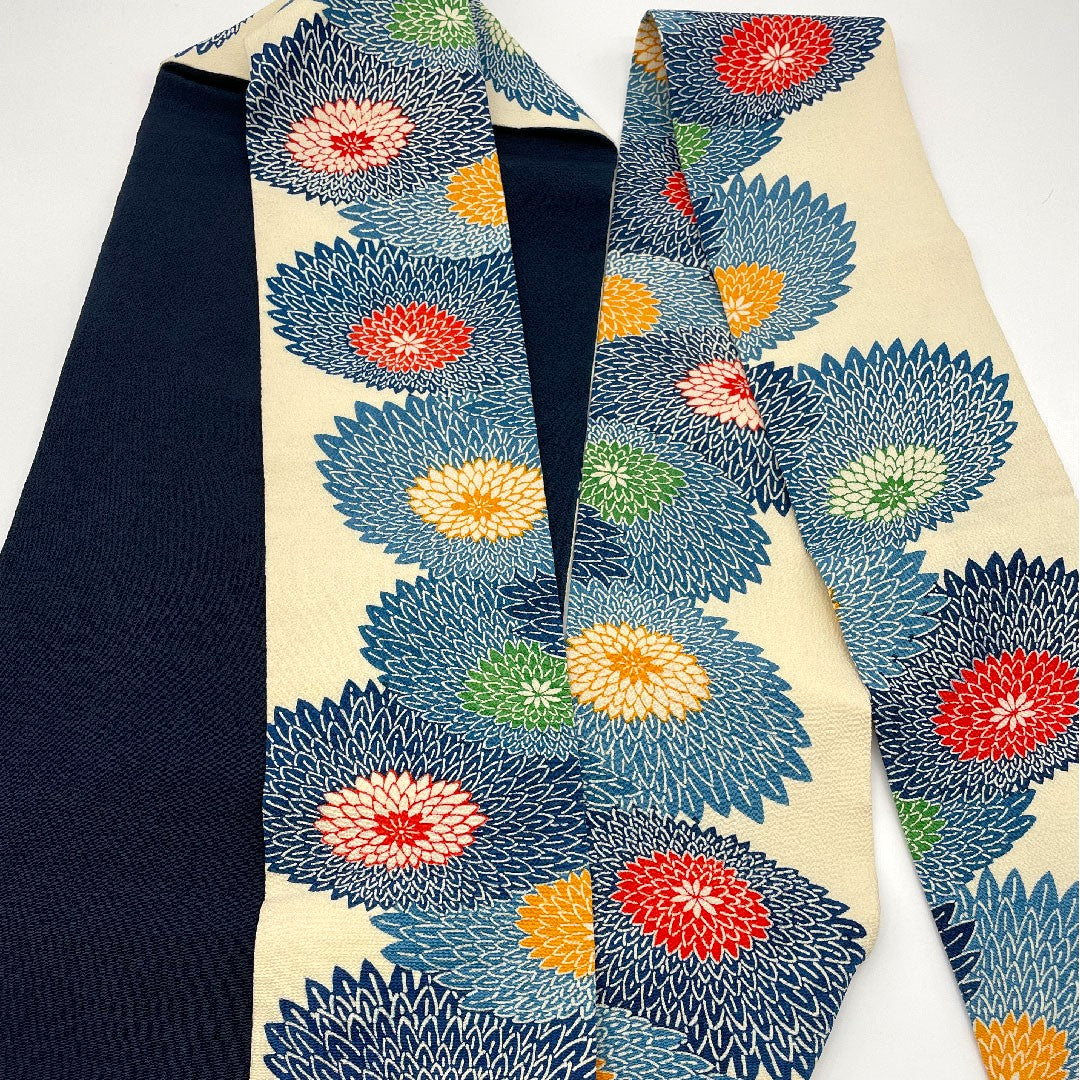 Nagoya Obi, Crepe Fabric, Chrysanthemum Pattern, Obi Length 361cm, Pure Silk, B Rank, Full Length, Casual, Cream, 1124000314315, Nagoya Made