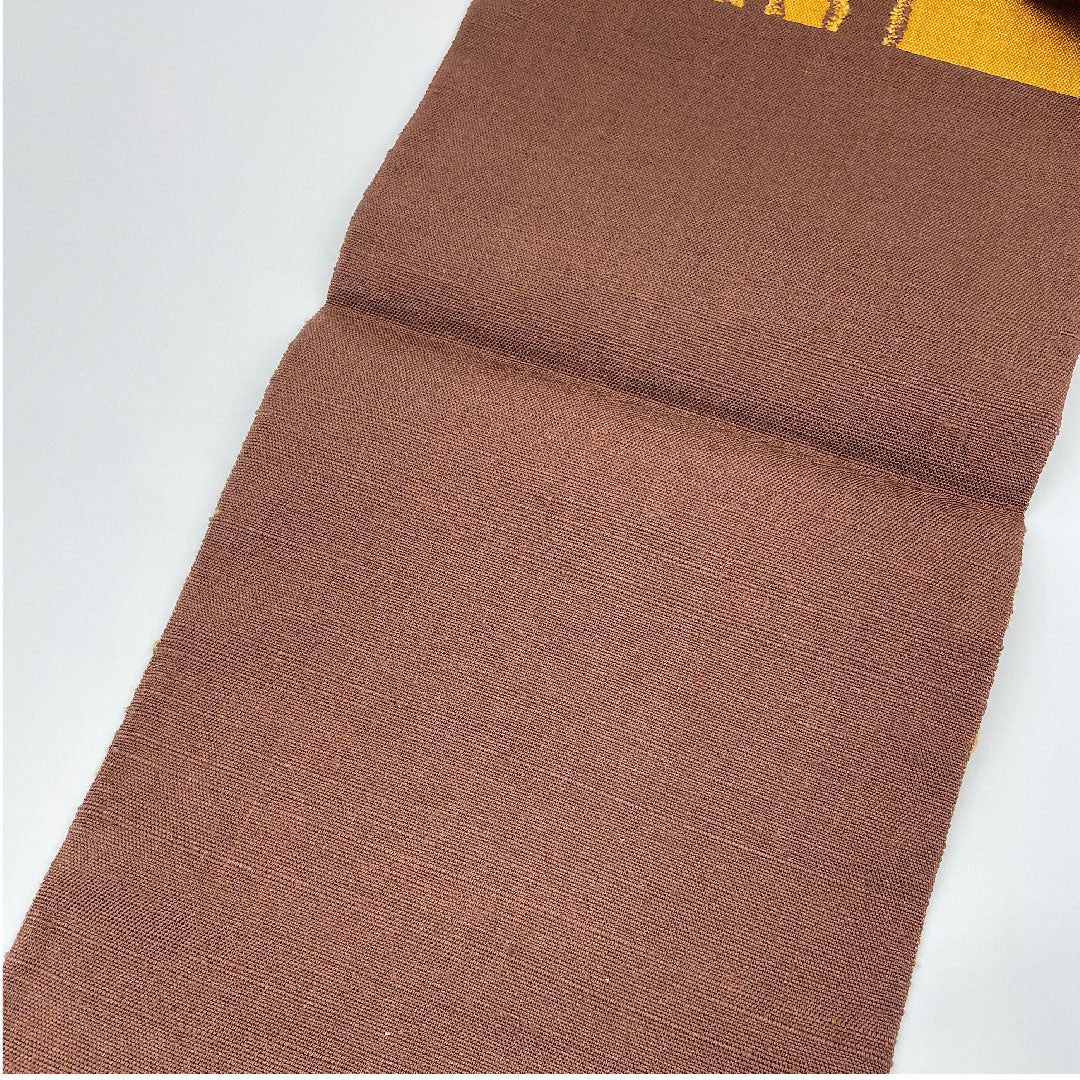 Nagoya Obi, Abstract Pattern, Tsumugi, Obi Length 365cm, Pure Silk, S Rank, Six-pass, Casual, Brown, 1124000232314, Matsuba Style